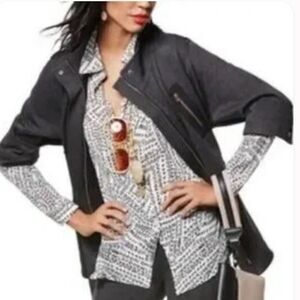 CAbi Black White Print Split-back Blouse Top Career #3255 Small